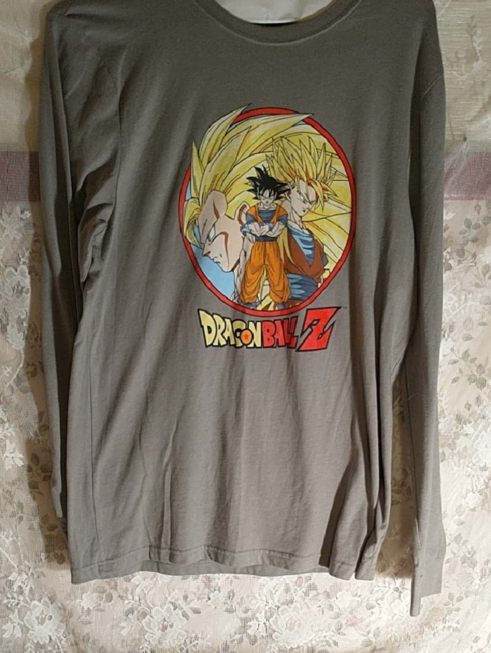 Dragon Ball Z Long Sleeve Tee - Gray with Color Graphic Front & Sleeve Sz L